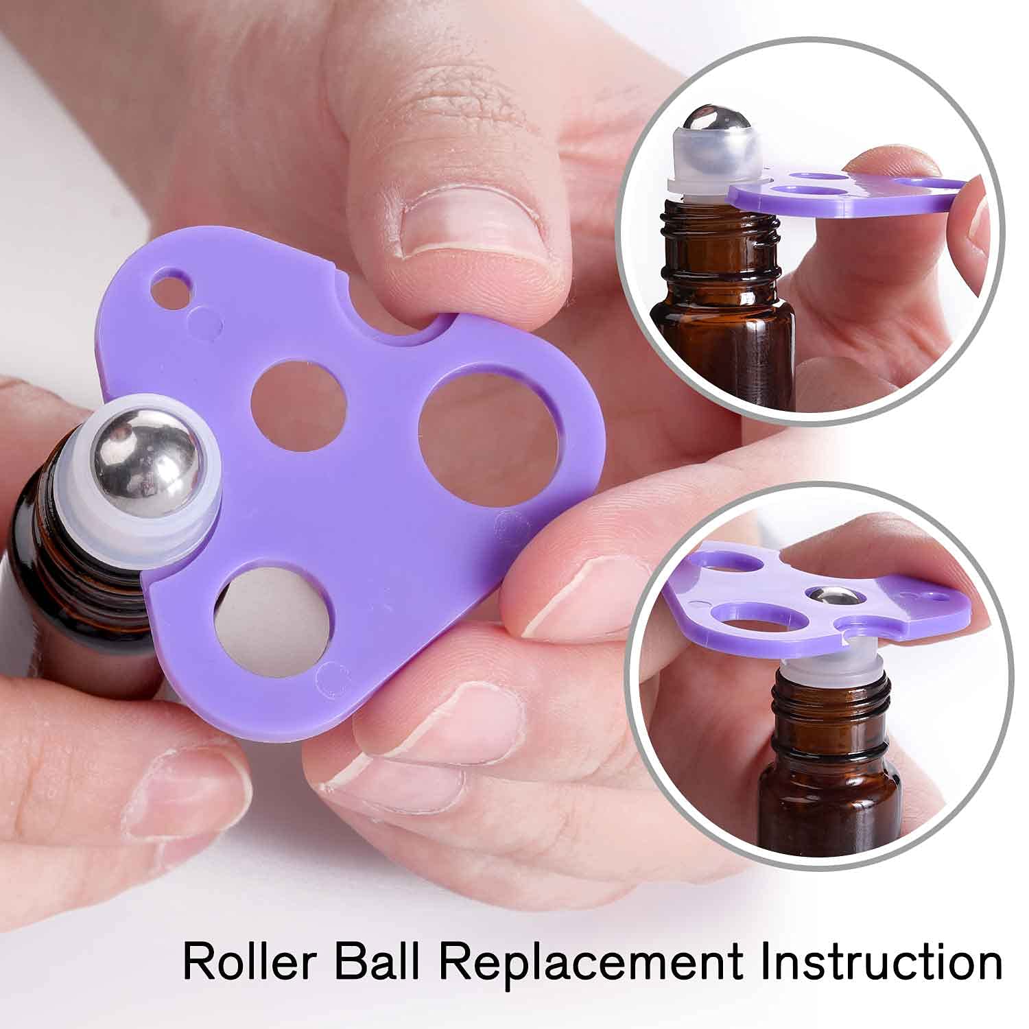 Prettycare Roller Bottles For Oils 10 Ml (Amber Glass, 60 Pack, 10 Extra Stainless Steel Balls, 72 Labels, 4 Opener, 4 Funnels E